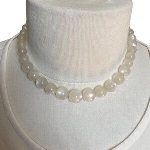 Vintage Moonglow Choker Beaded Necklace With Hook Clasp White Acrylic 15 inch